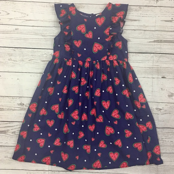 Emma & Elsa Girls Size 5 Dress & Sunhat Watermelon Hearts Ruffles Cotton Summer - Picture 4 of 16